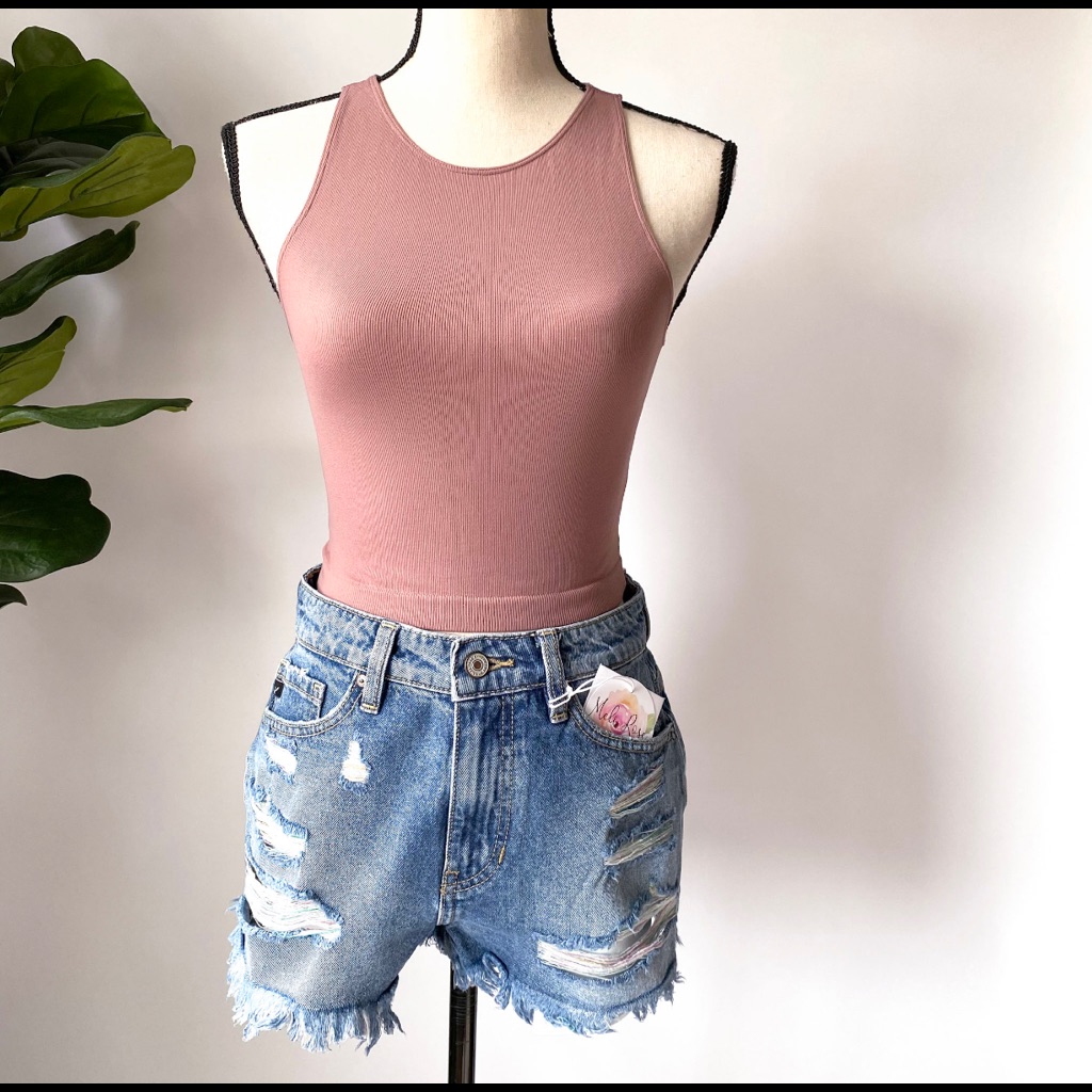 New Seamless Rib Hi Neck Tank In Vintage Mauve